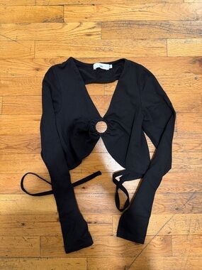 Adika Black Long Sleeve Cutout Wrap Top